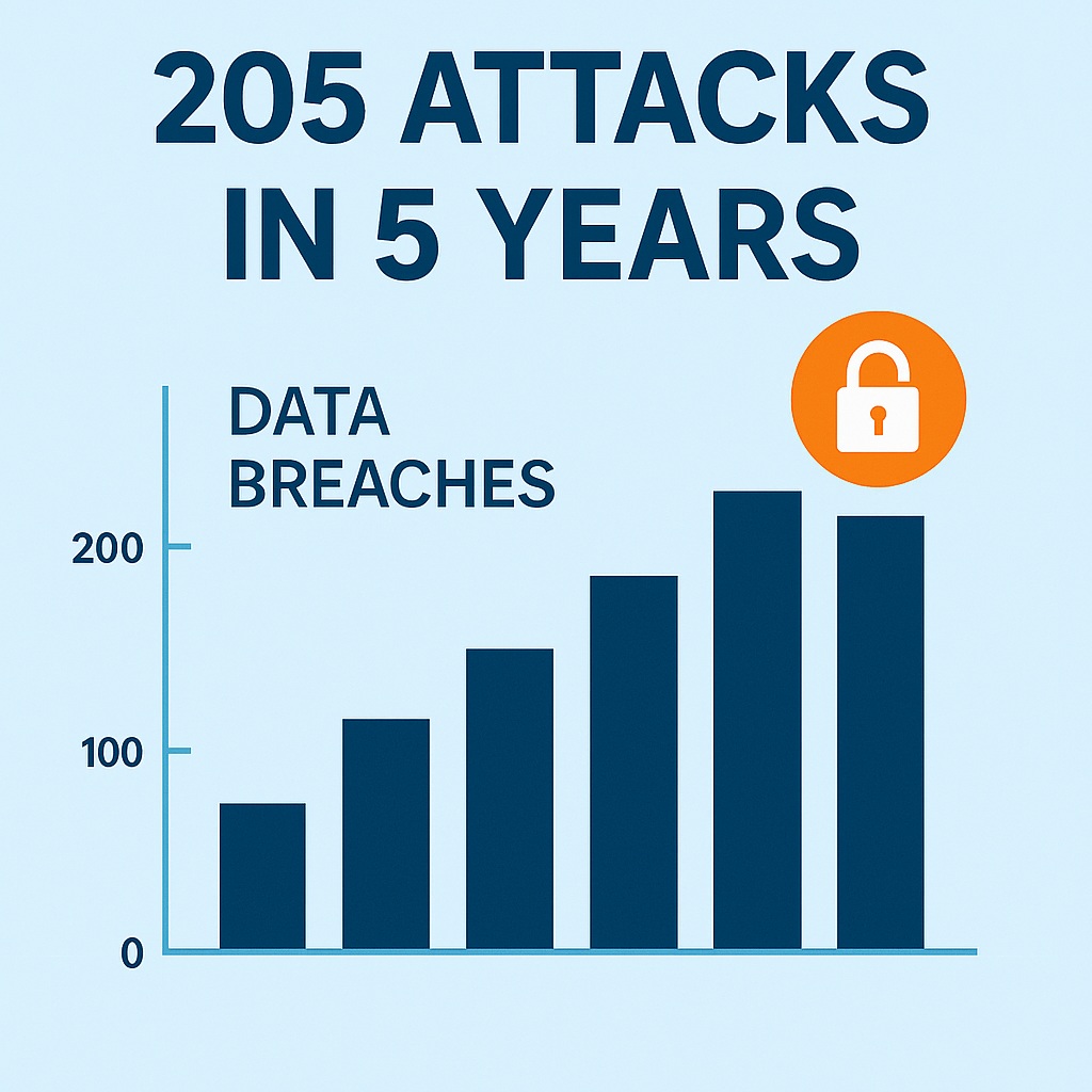 Infographic: 205 attacks in 5 years with simple bar chart